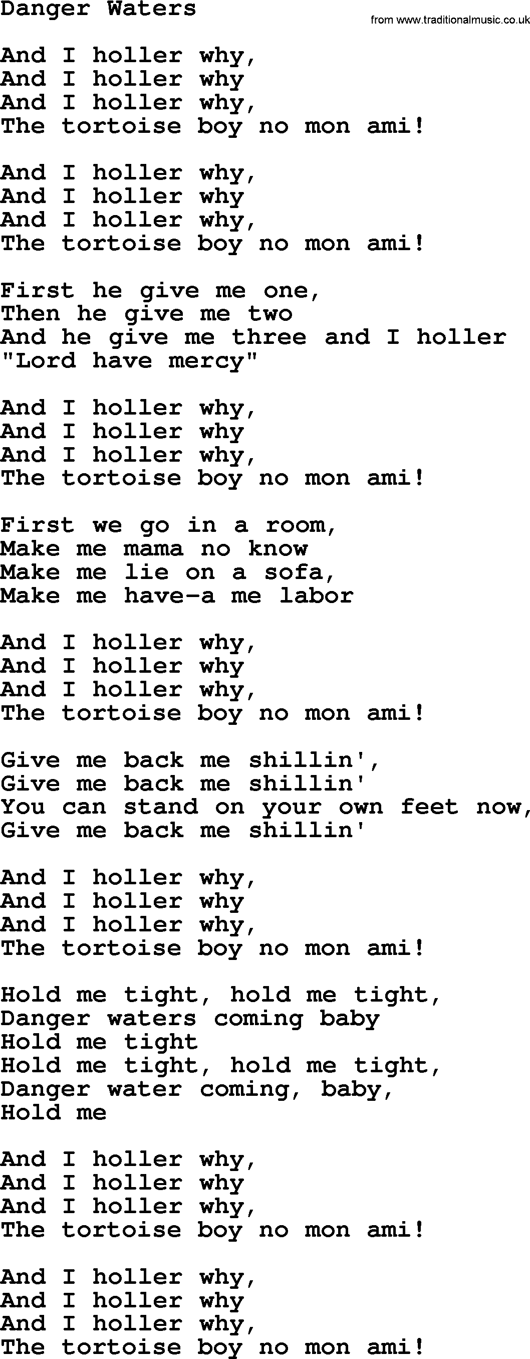 Joan Baez song Danger Waters, lyrics