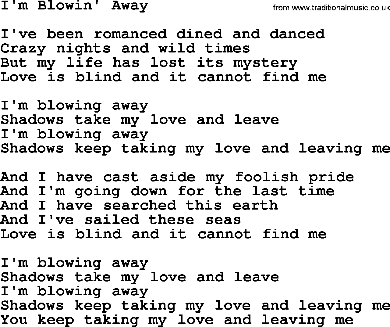 Joan Baez song I'm Blowin' Away, lyrics