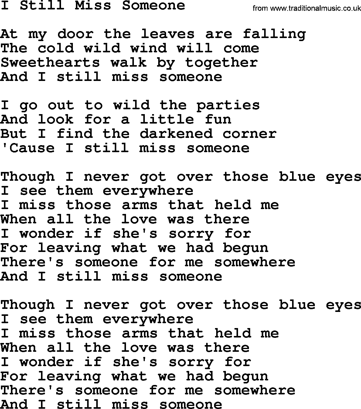 Joan Baez song I Still Miss Someone, lyrics