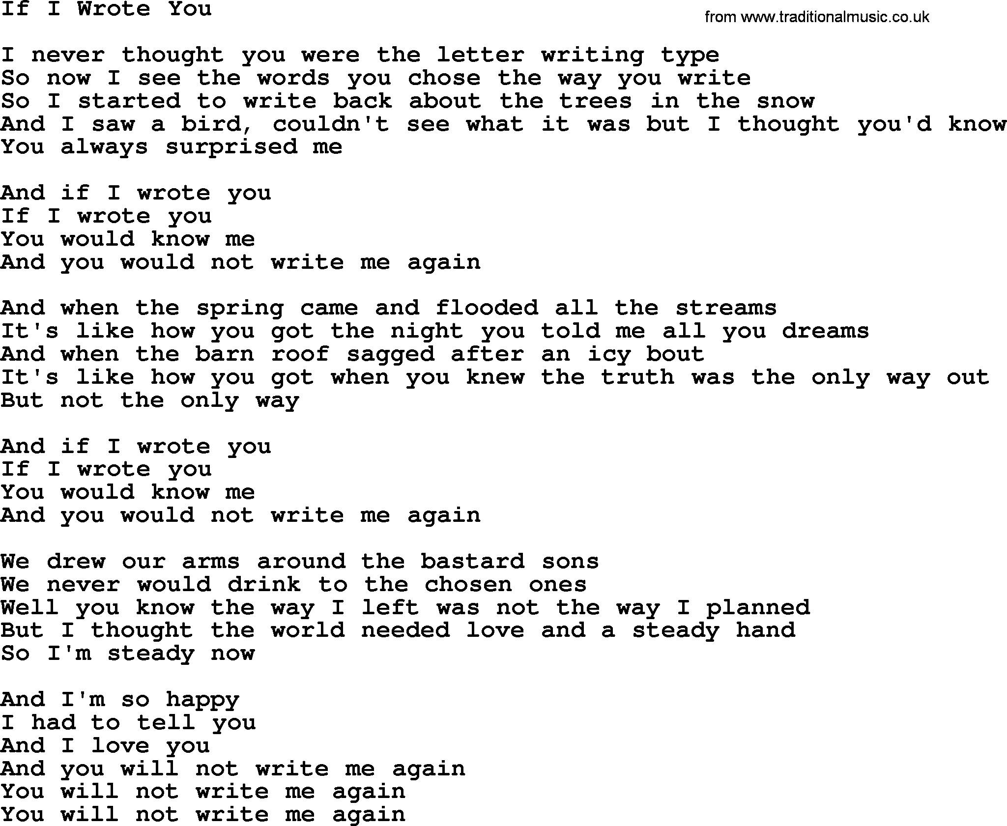 Joan Baez song If I Wrote You, lyrics