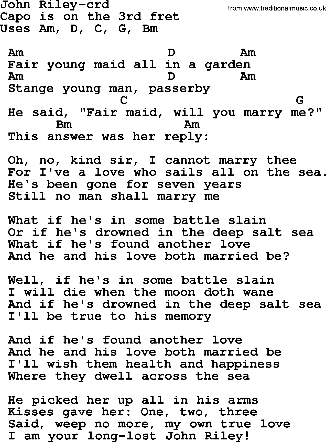 Joan Baez song John Riley lyrics and chords