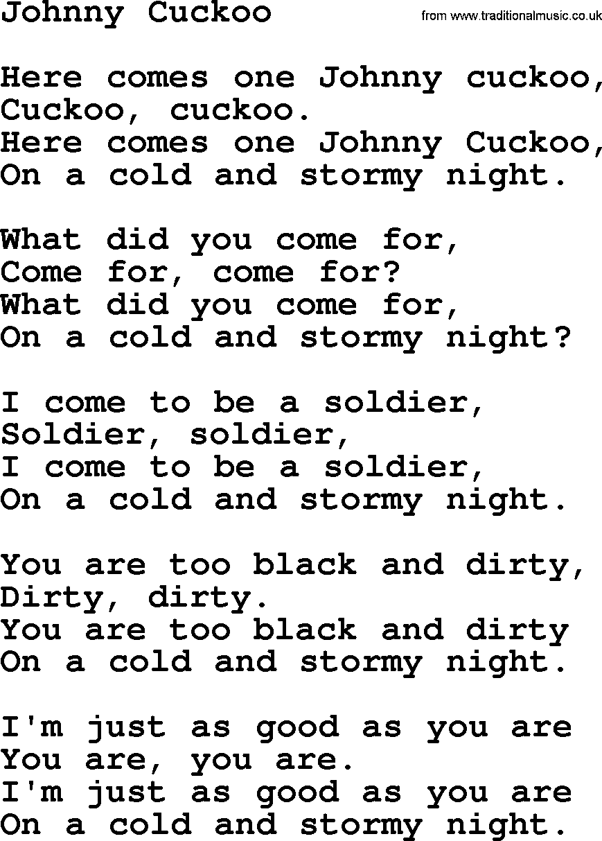 Joan Baez song Johnny Cuckoo, lyrics