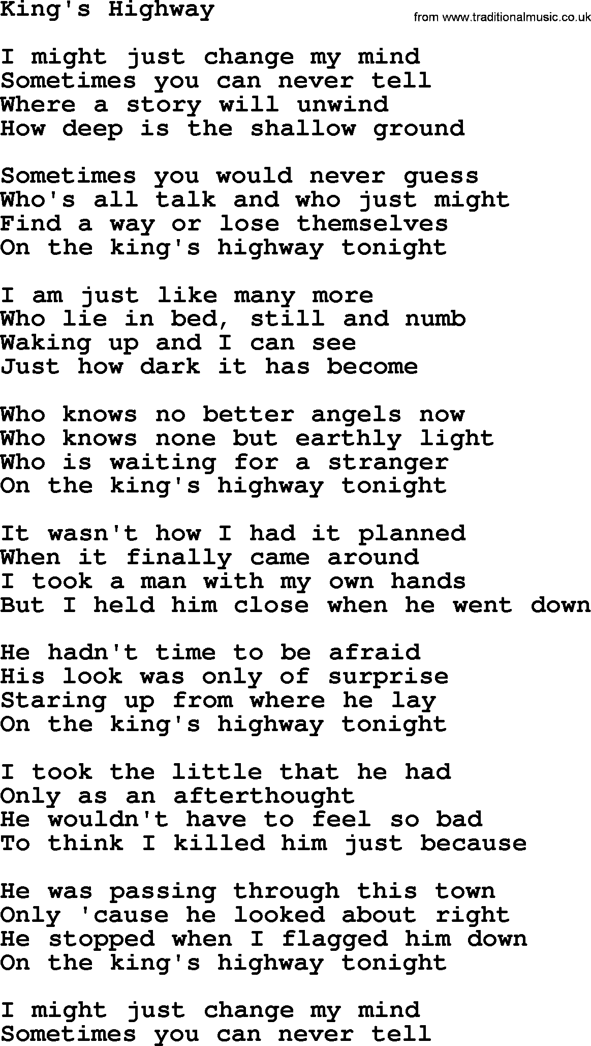 Joan Baez song King's Highway, lyrics
