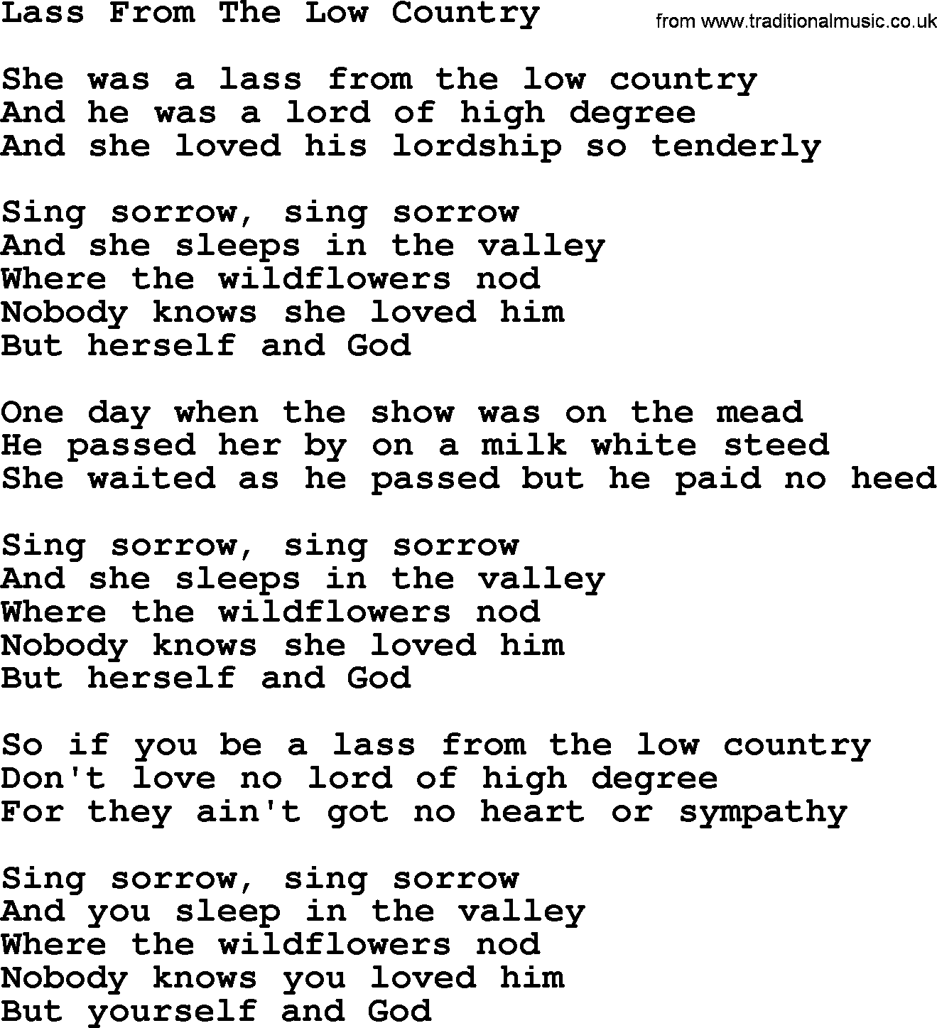 Joan Baez song Lass From The Low Country, lyrics