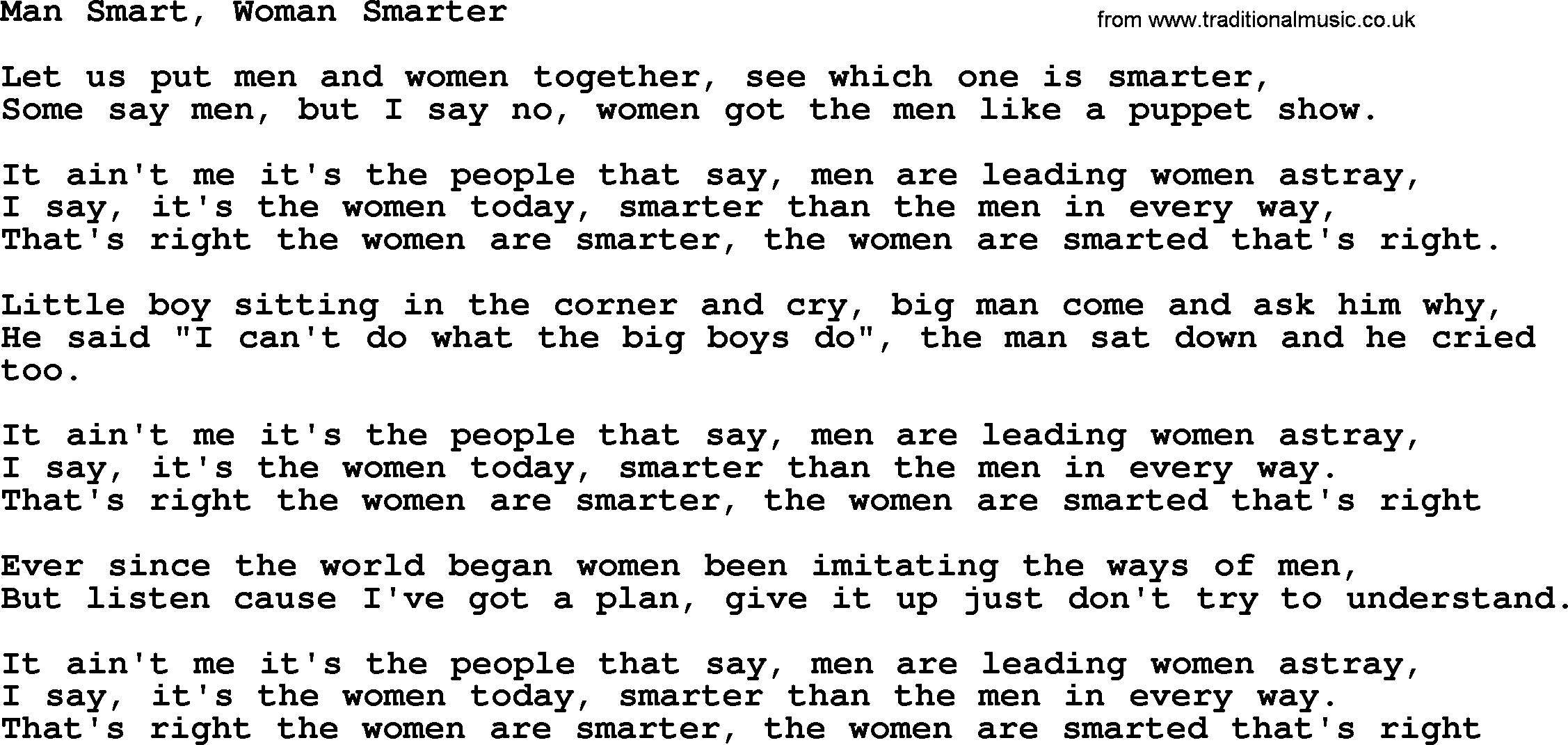 Joan Baez song Man Smart, Woman Smarter, lyrics