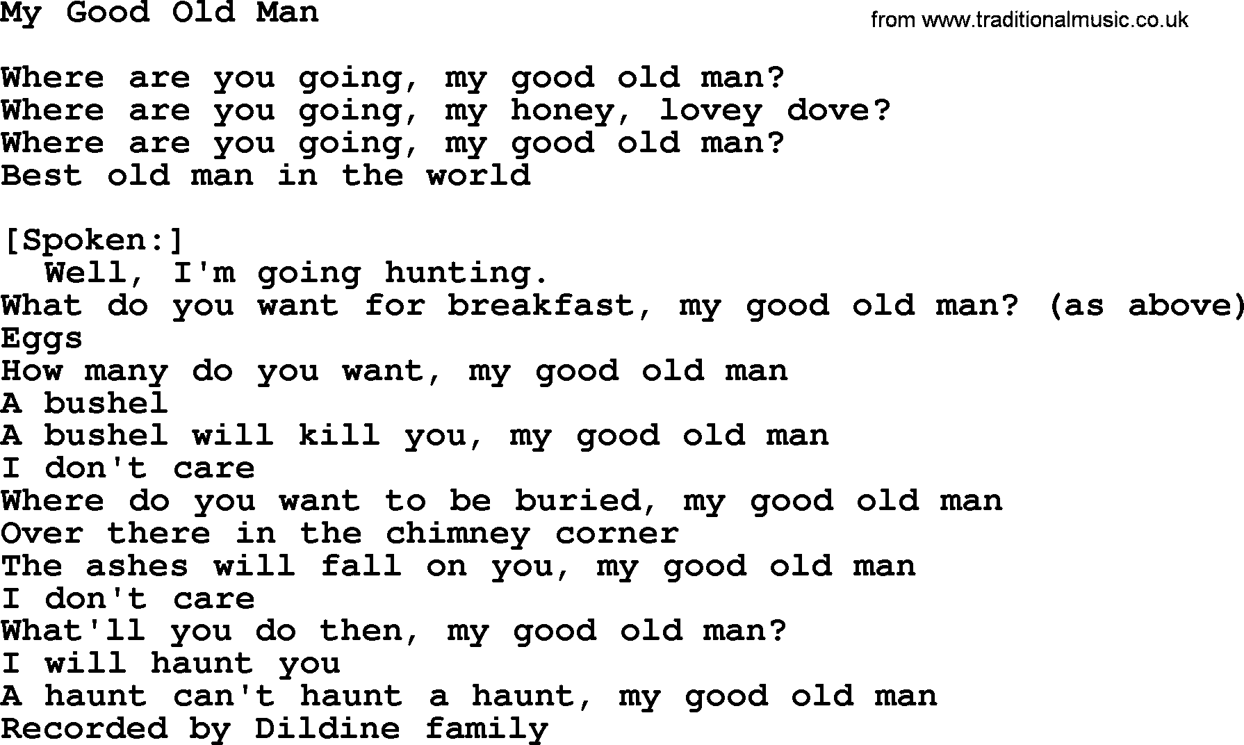 Joan Baez song My Good Old Man, lyrics