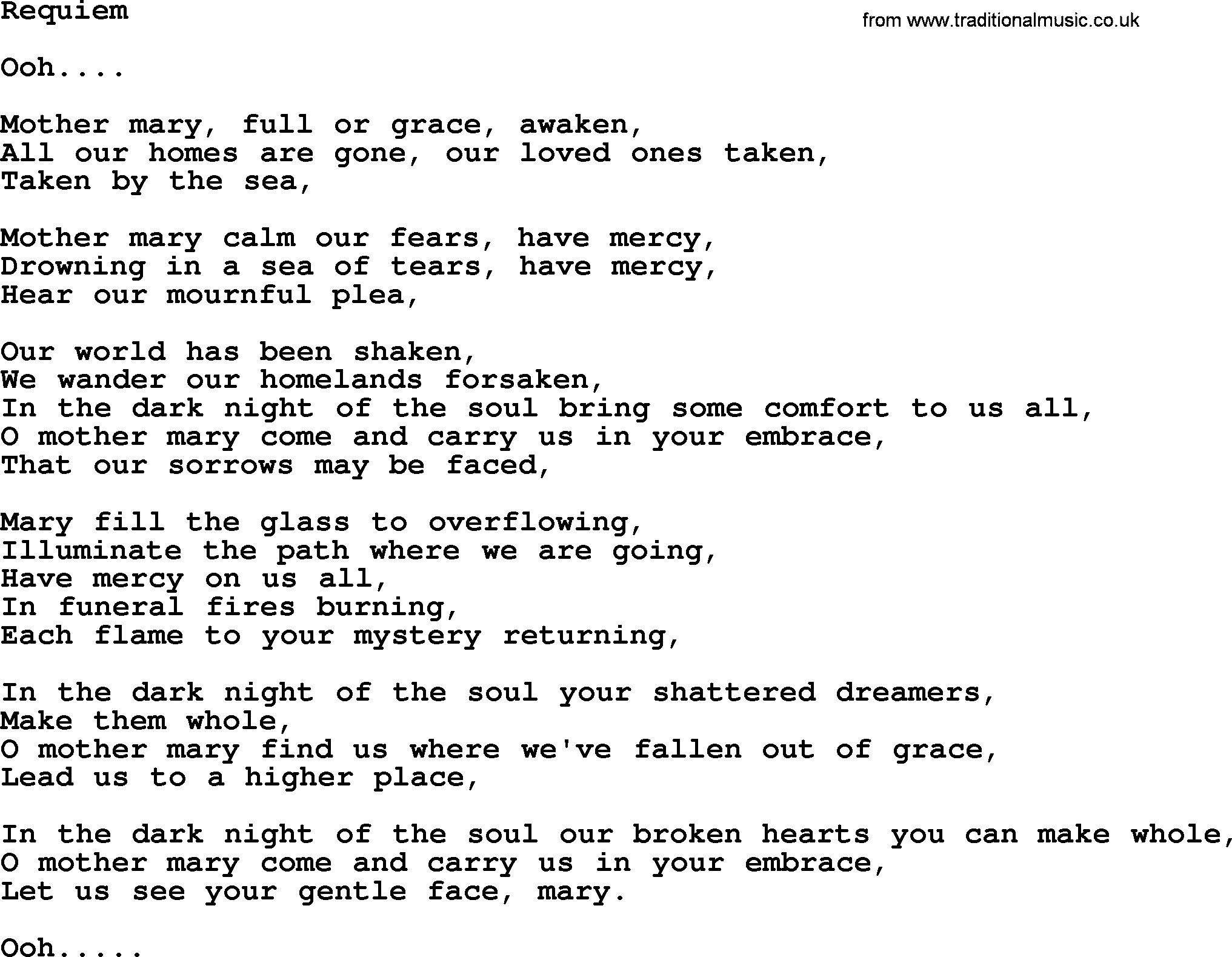 Joan Baez song Requiem, lyrics