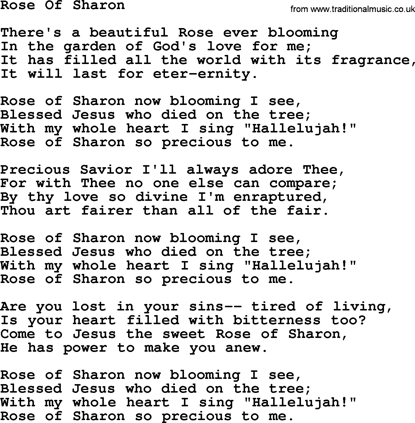 Joan Baez song Rose Of Sharon, lyrics