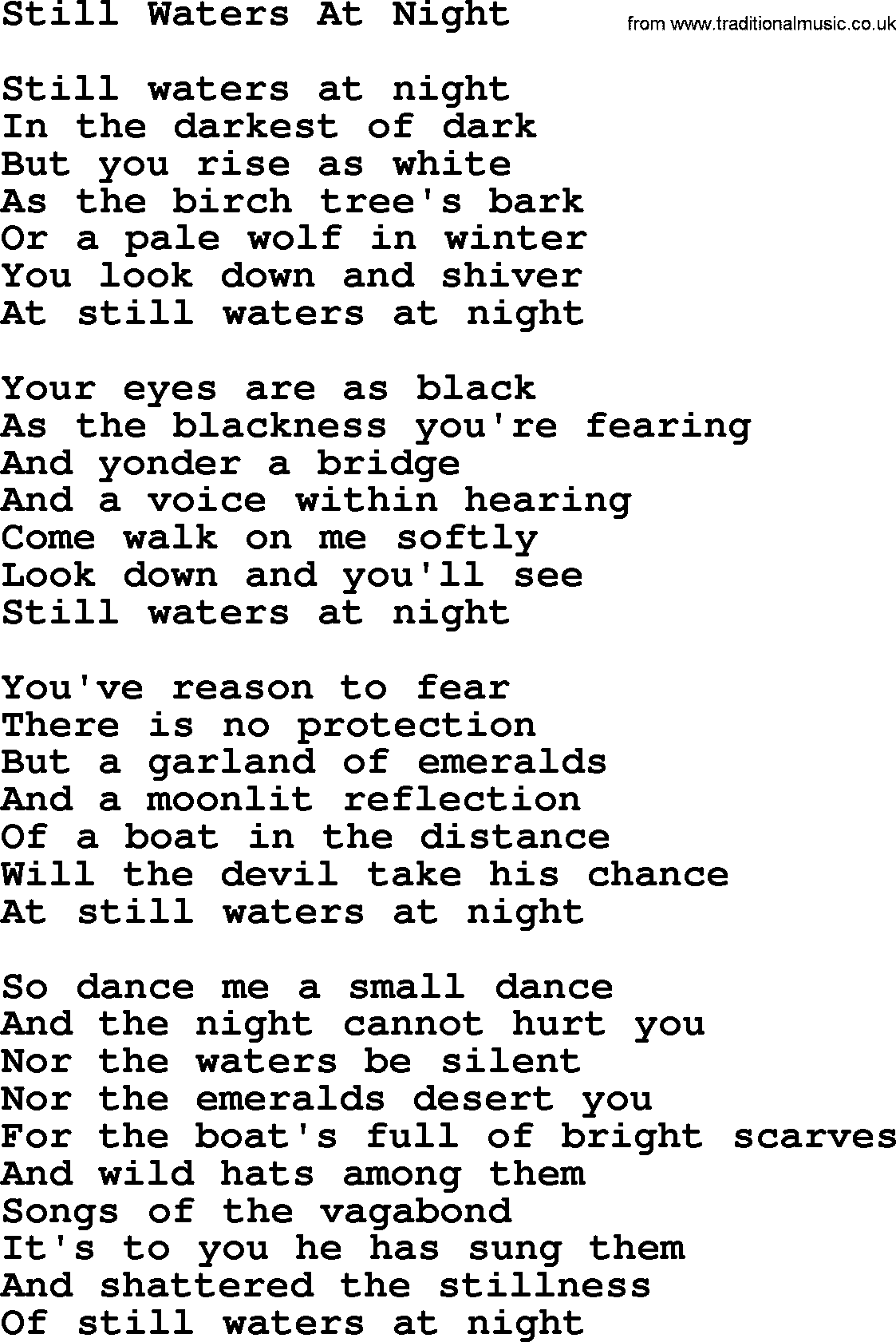 Joan Baez song Still Waters At Night, lyrics