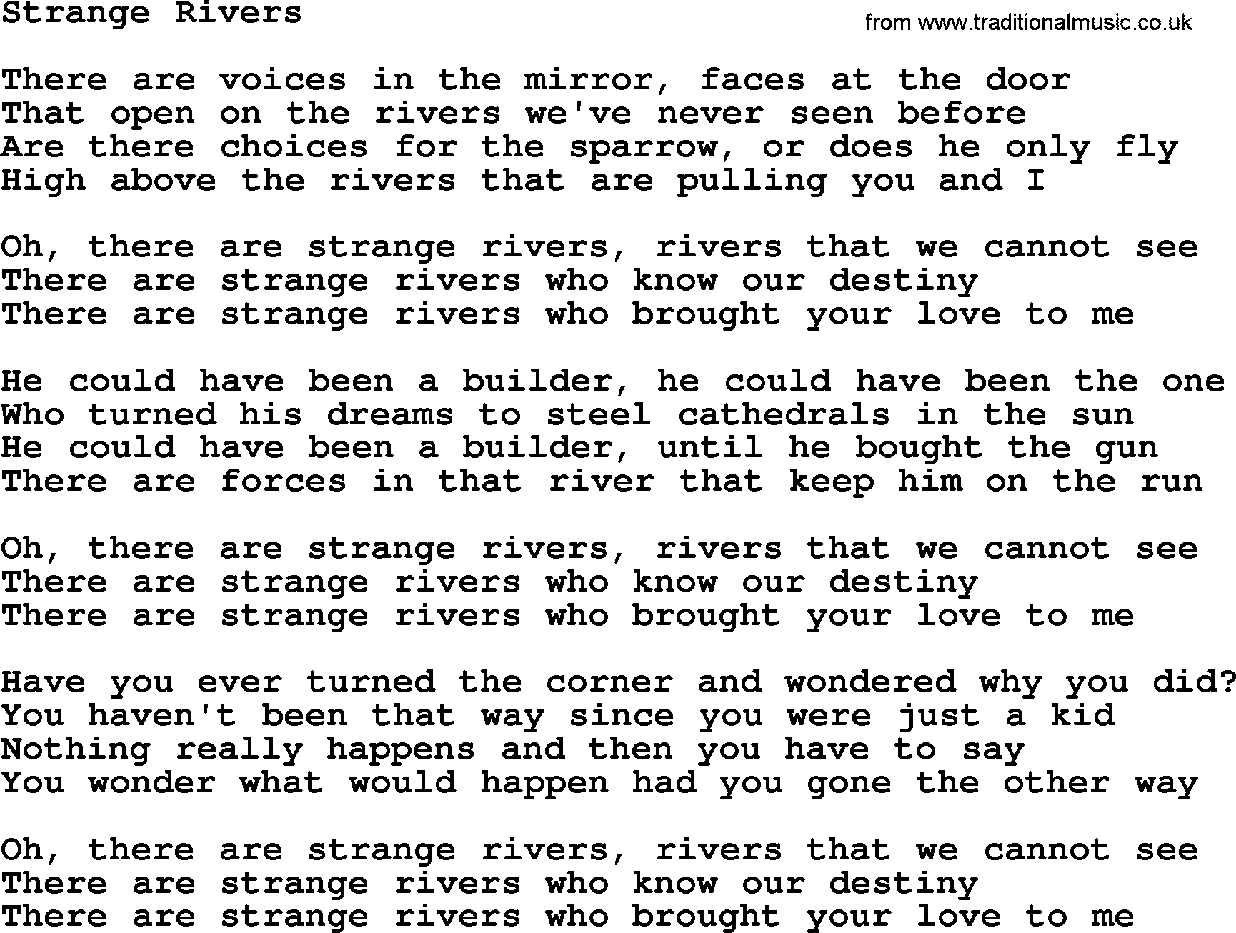 Joan Baez song Strange Rivers, lyrics