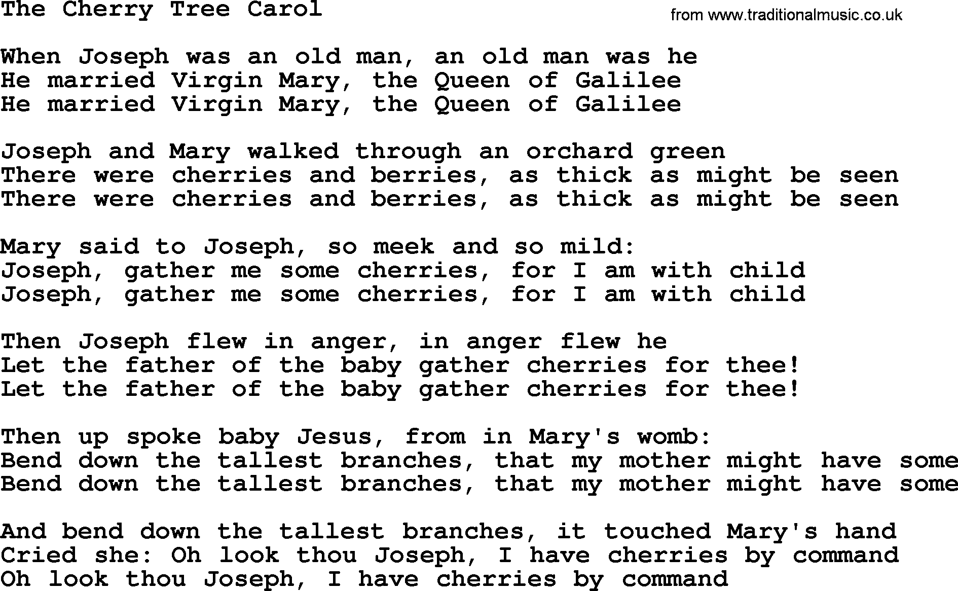 Joan Baez song The Cherry Tree Carol, lyrics