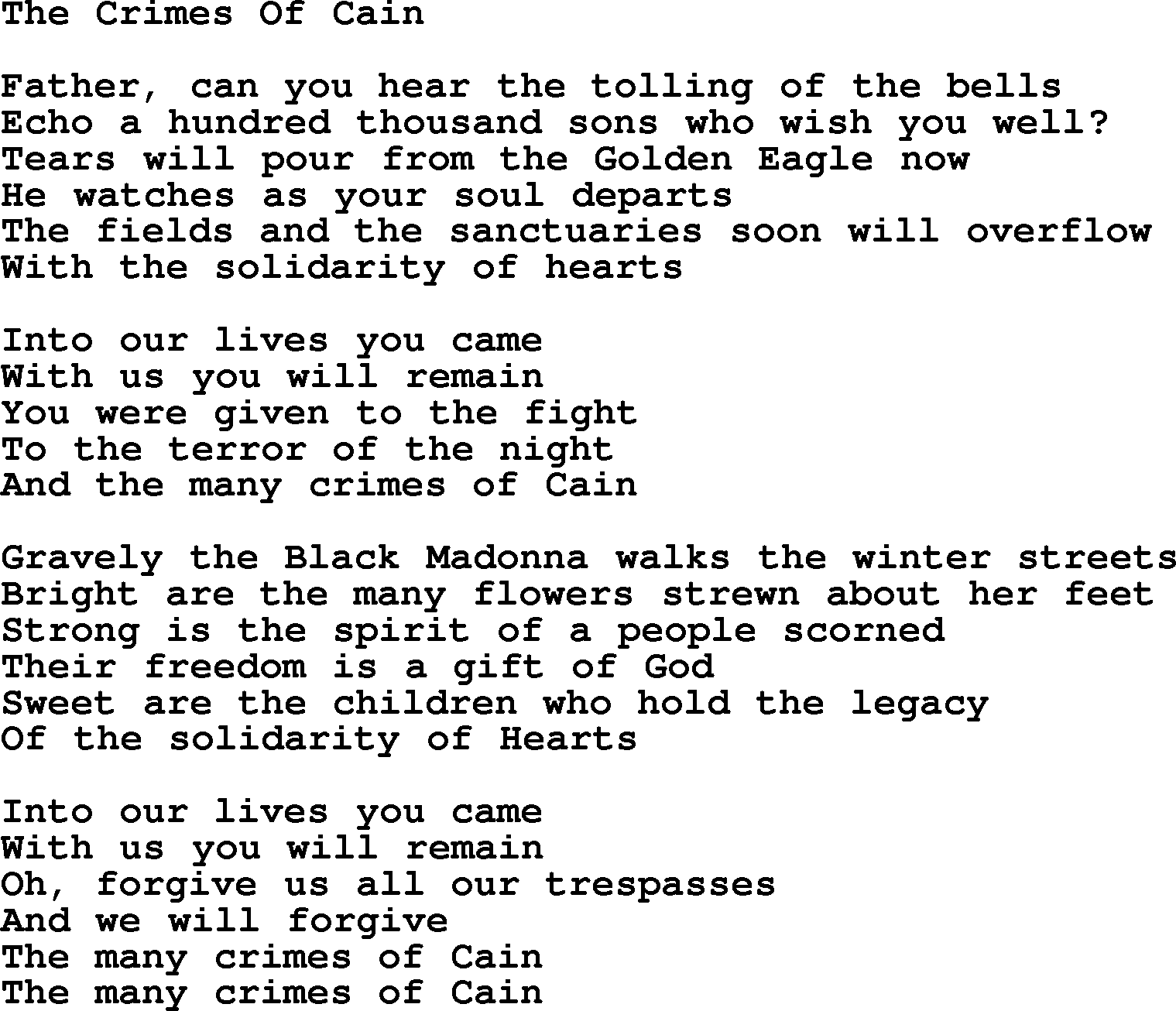 Joan Baez song The Crimes Of Cain, lyrics