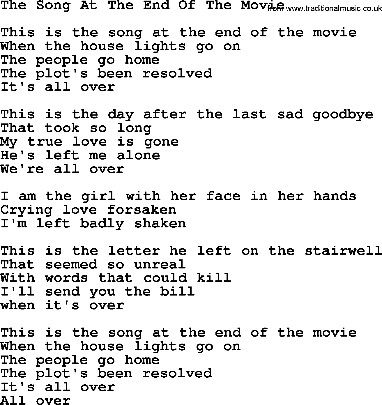 Joan Baez song The Song At The End Of The Movie, lyrics