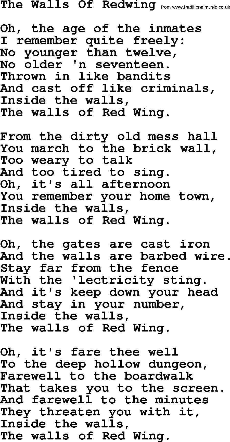 Joan Baez song The Walls Of Redwing, lyrics