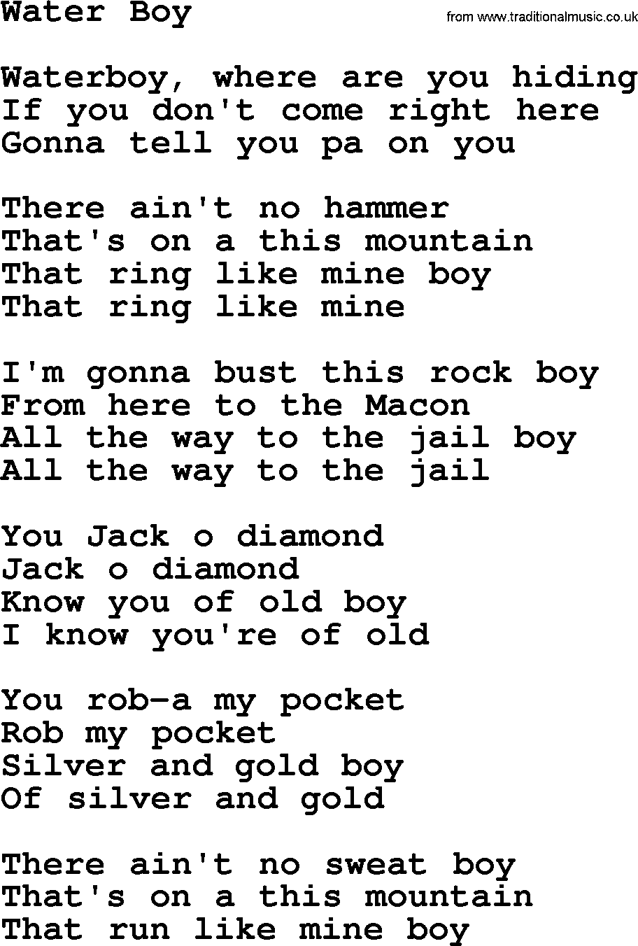 Joan Baez song Water Boy, lyrics
