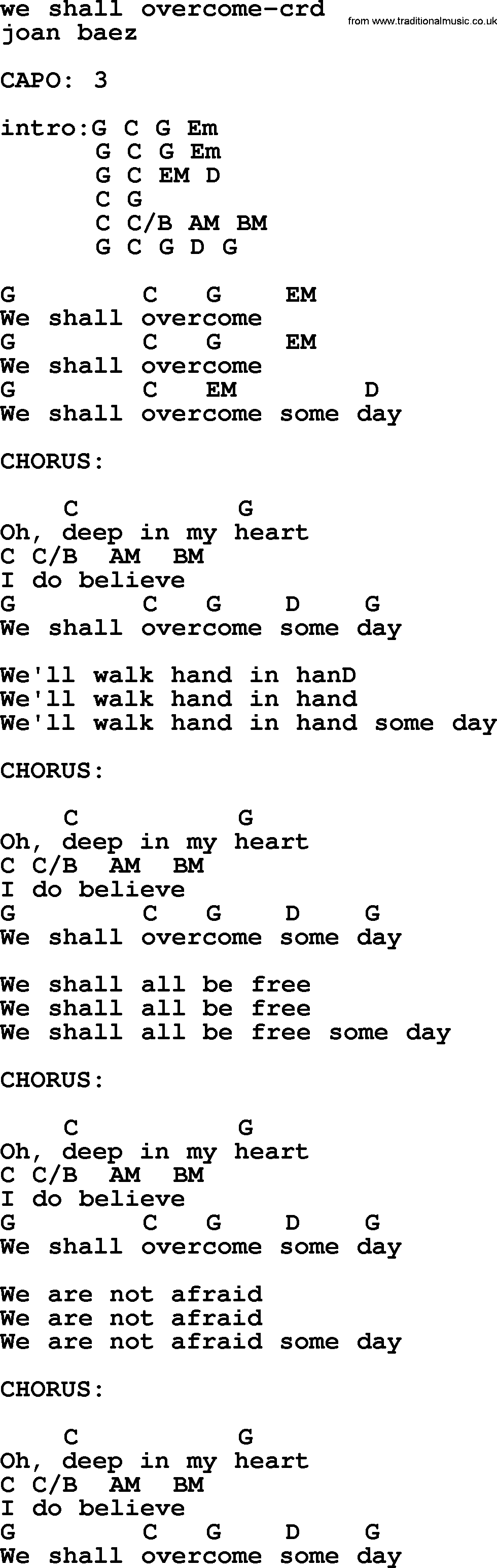 Joan Baez song We Shall Overcome lyrics and chords