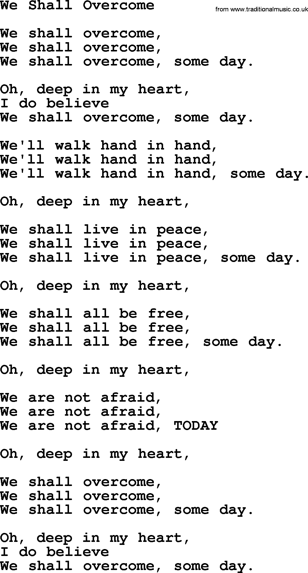 Joan Baez song We Shall Overcome, lyrics