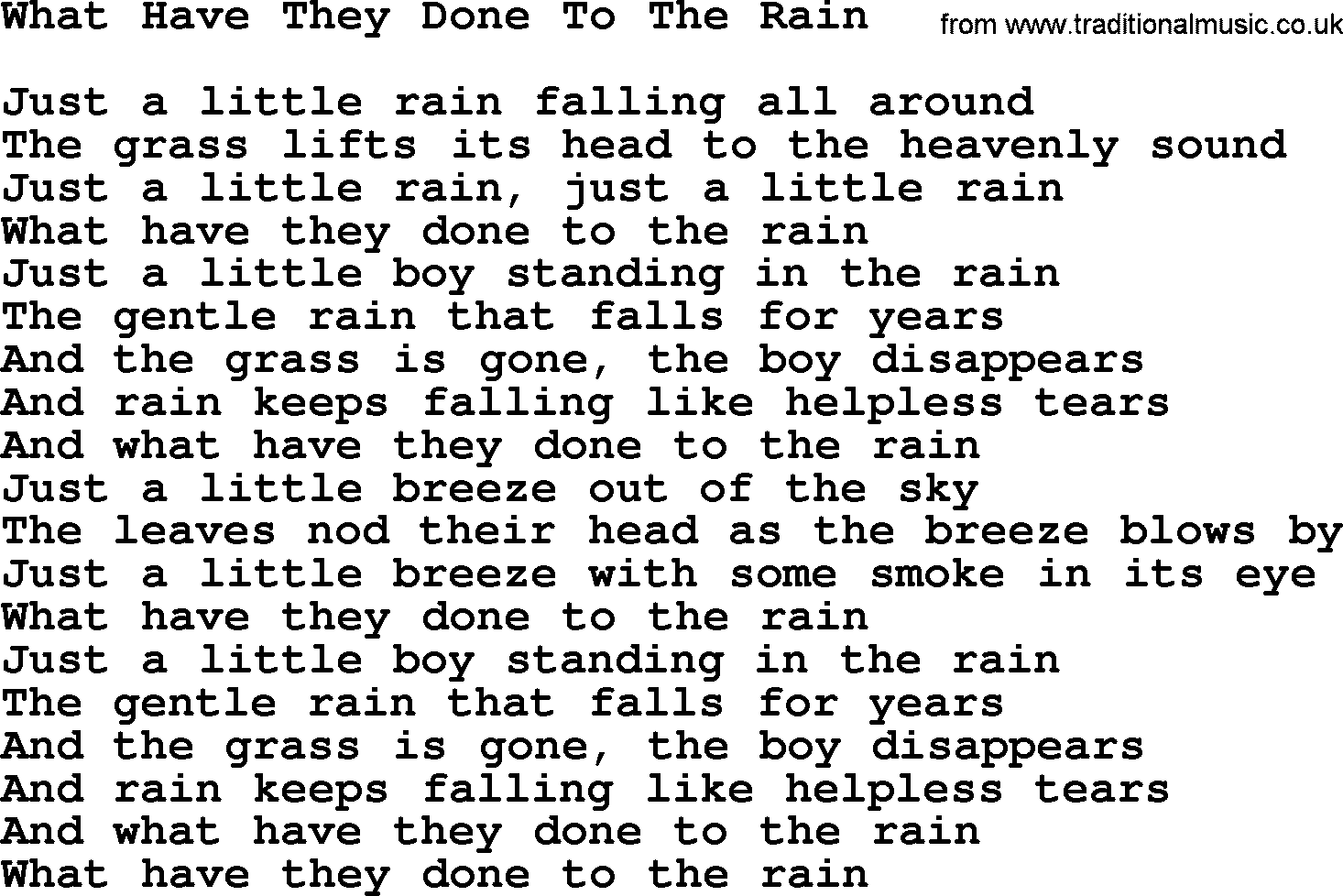 Joan Baez song What Have They Done To The Rain, lyrics