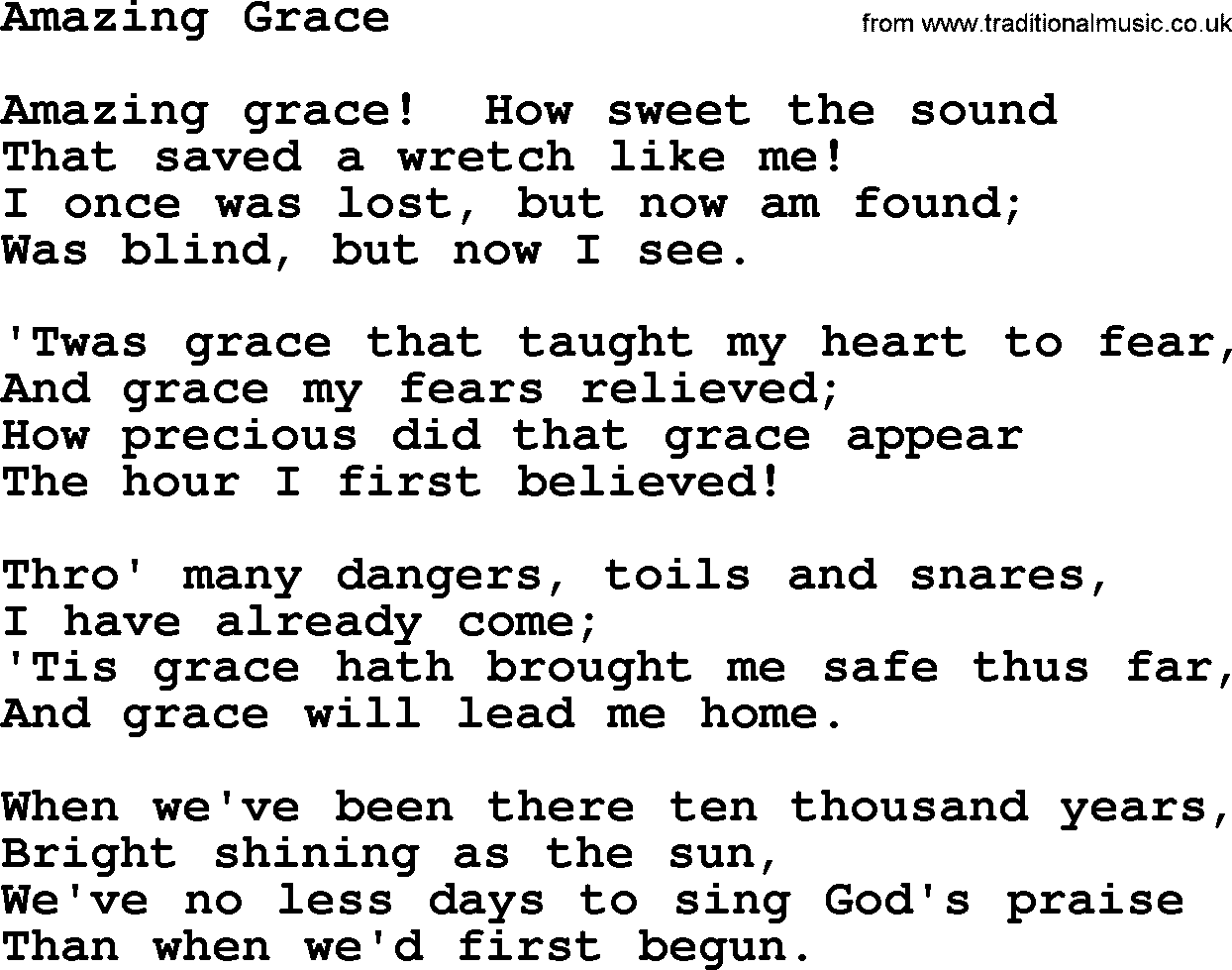 Baptist Hymnal Hymn: Amazing Grace, lyrics with pdf
