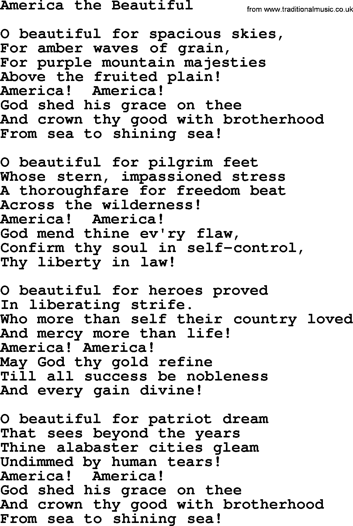 Baptist Hymnal Hymn: America The Beautiful, lyrics with pdf