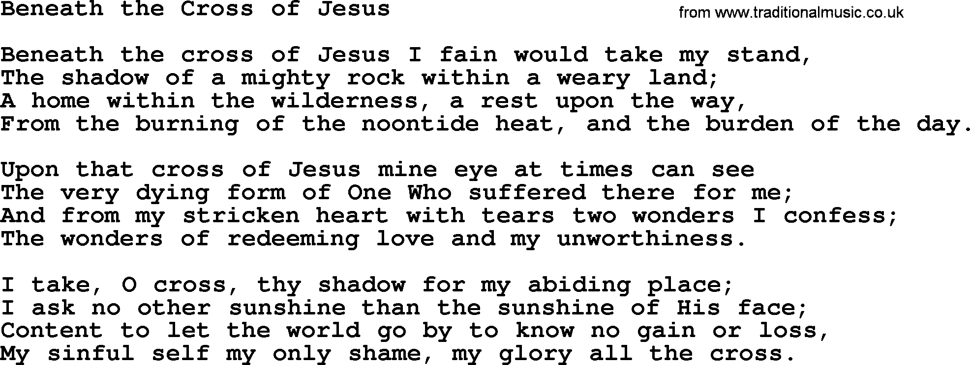 Baptist Hymnal Hymn: Beneath The Cross Of Jesus, lyrics with pdf