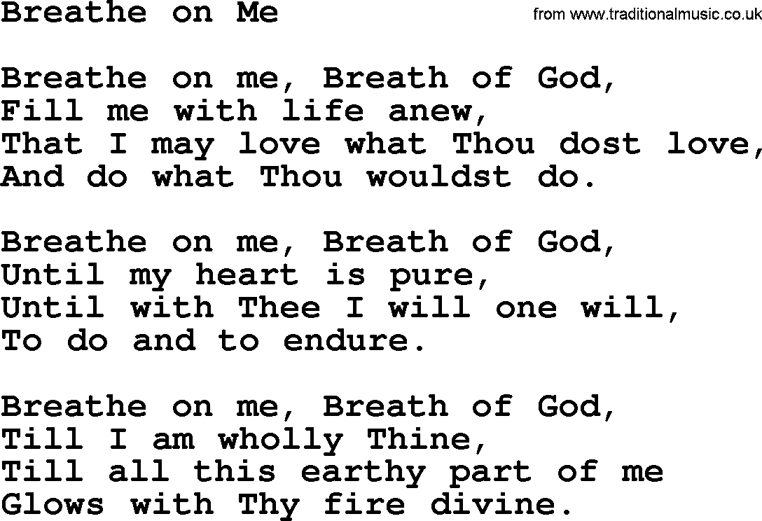 Baptist Hymnal Hymn: Breathe On Me, lyrics with pdf
