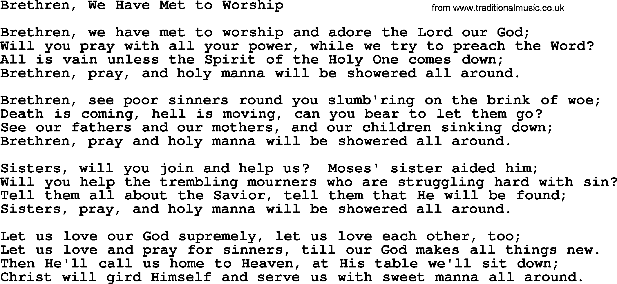 Baptist Hymnal Hymn: Brethren, We Have Met To Worship, lyrics with pdf