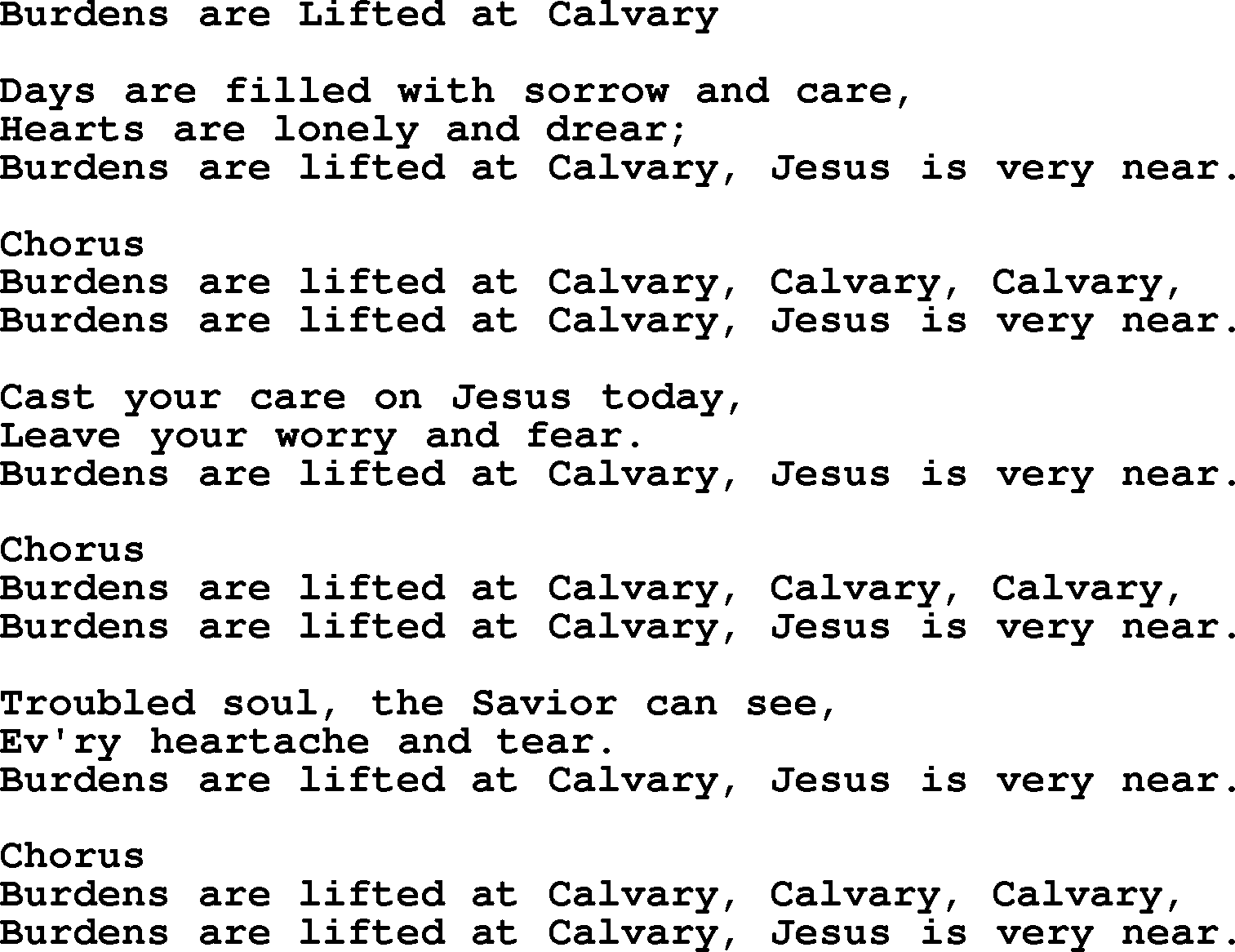 Baptist Hymnal Hymn: Burdens Are Lifted At Calvary, lyrics with pdf