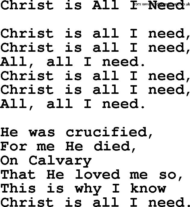 Baptist Hymnal Hymn: Christ Is All I Need, lyrics with pdf