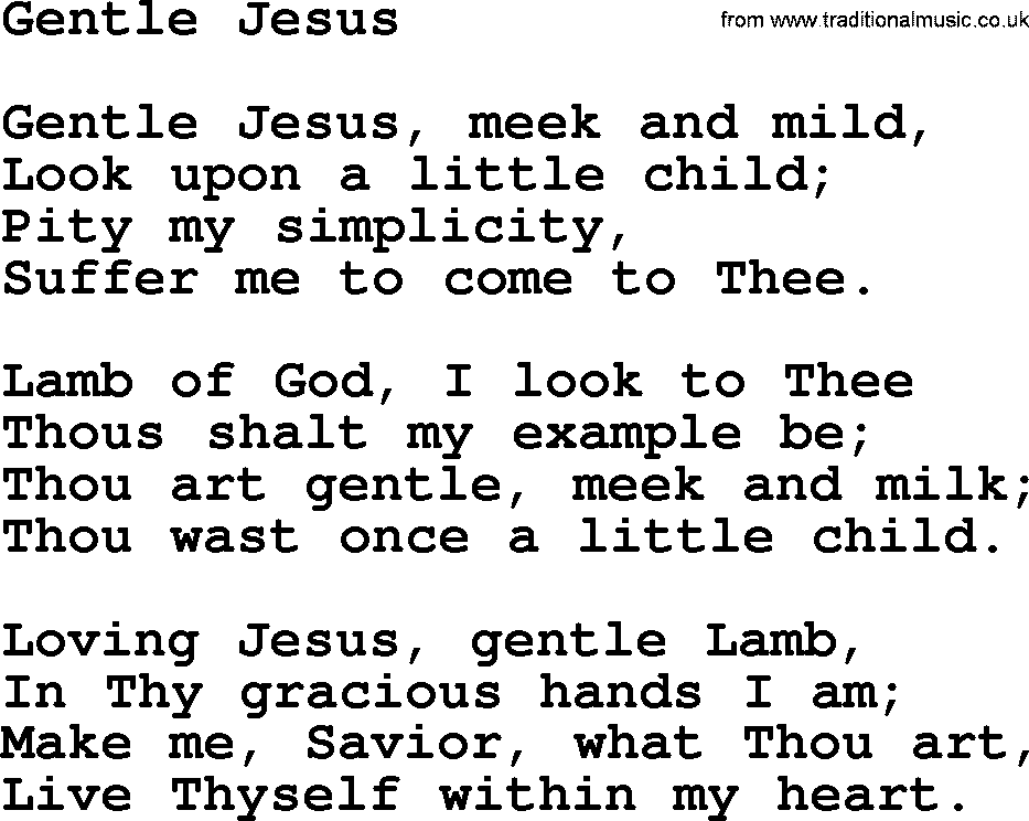 Baptist Hymnal Hymn: Gentle Jesus, lyrics with pdf