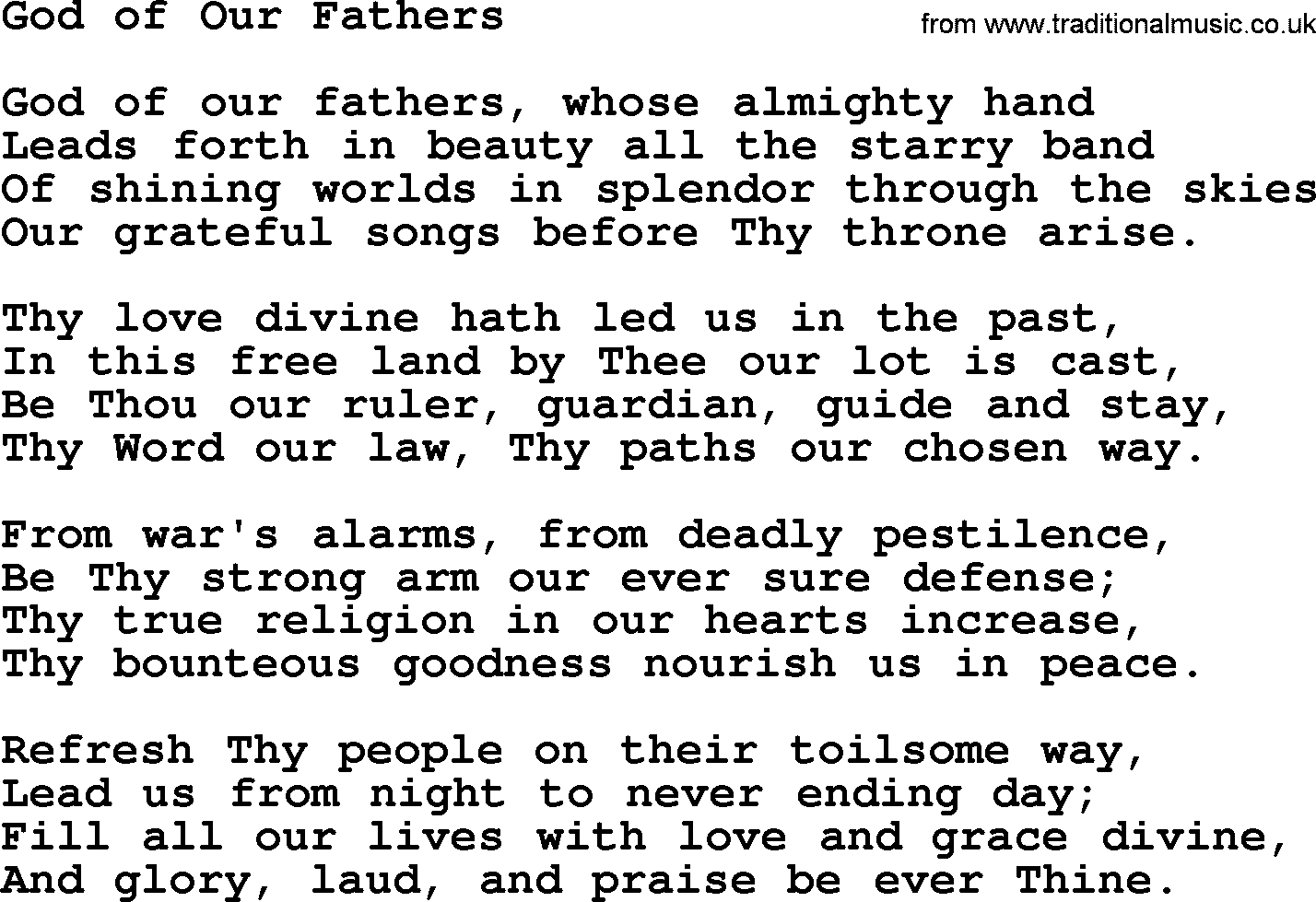 Baptist Hymnal Hymn: God Of Our Fathers, lyrics with pdf