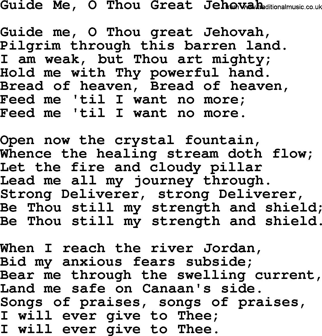 Baptist Hymnal Hymn: Guide Me, O Thou Great Jehovah, lyrics with pdf