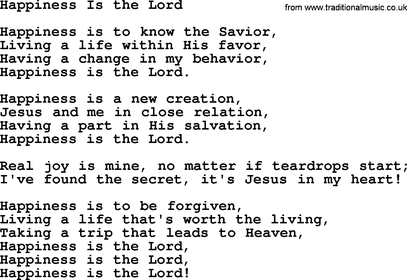Baptist Hymnal Hymn: Happiness Is The Lord, lyrics with pdf