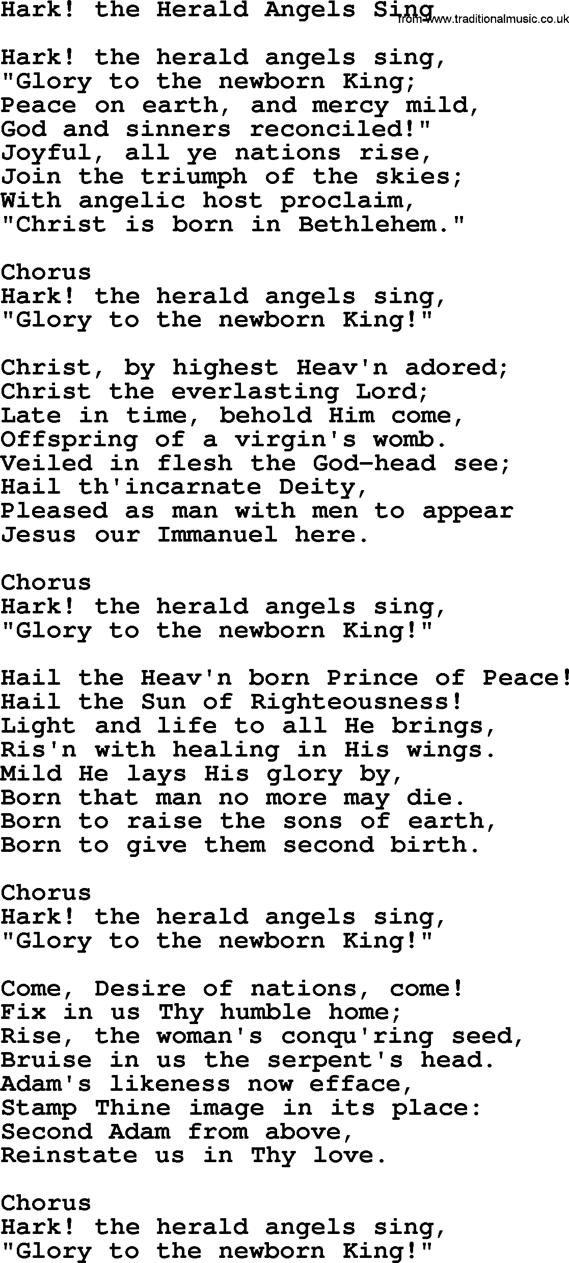 Baptist Hymnal Hymn: Hark! The Herald Angels Sing, lyrics with pdf