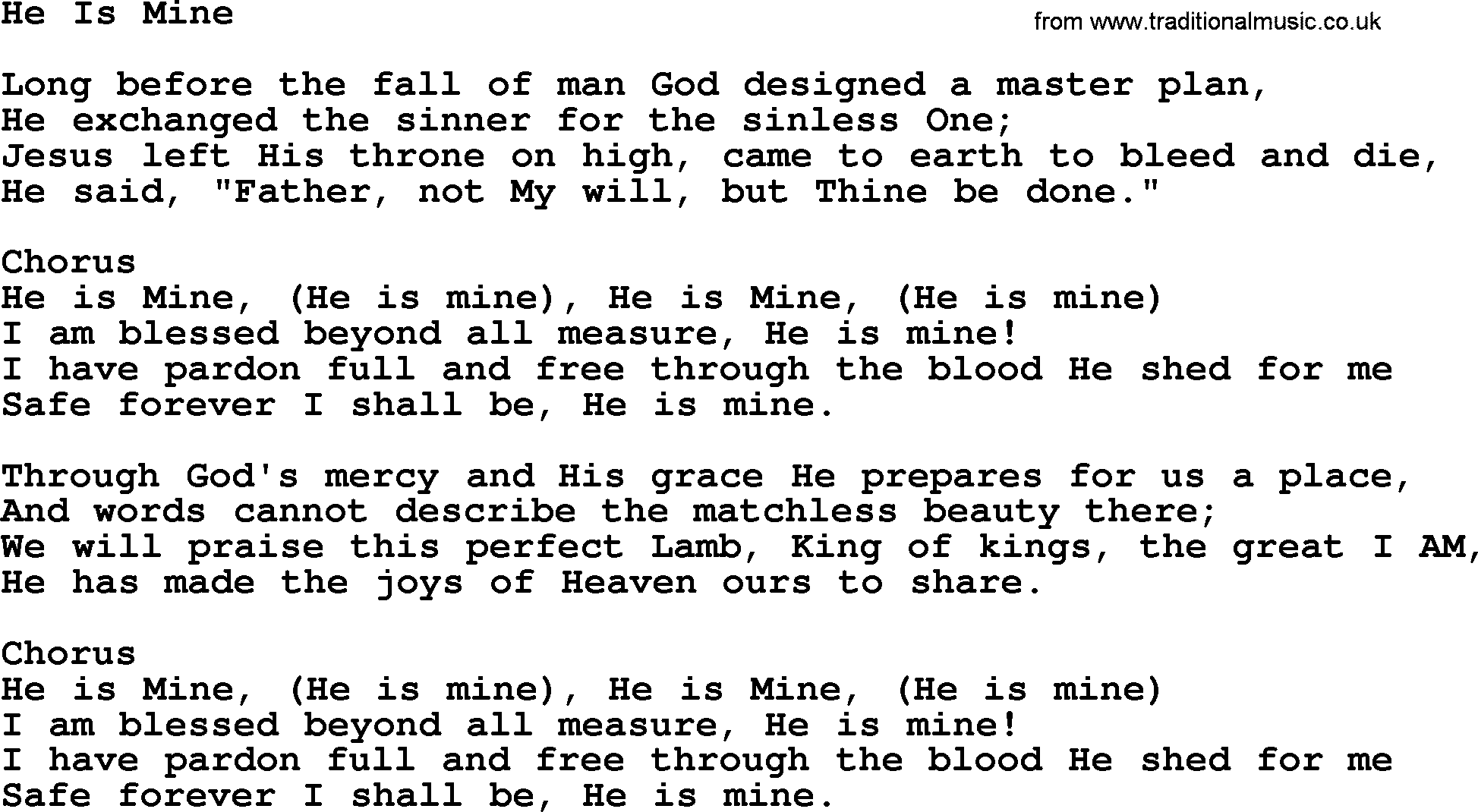 Baptist Hymnal Hymn: He Is Mine, lyrics with pdf