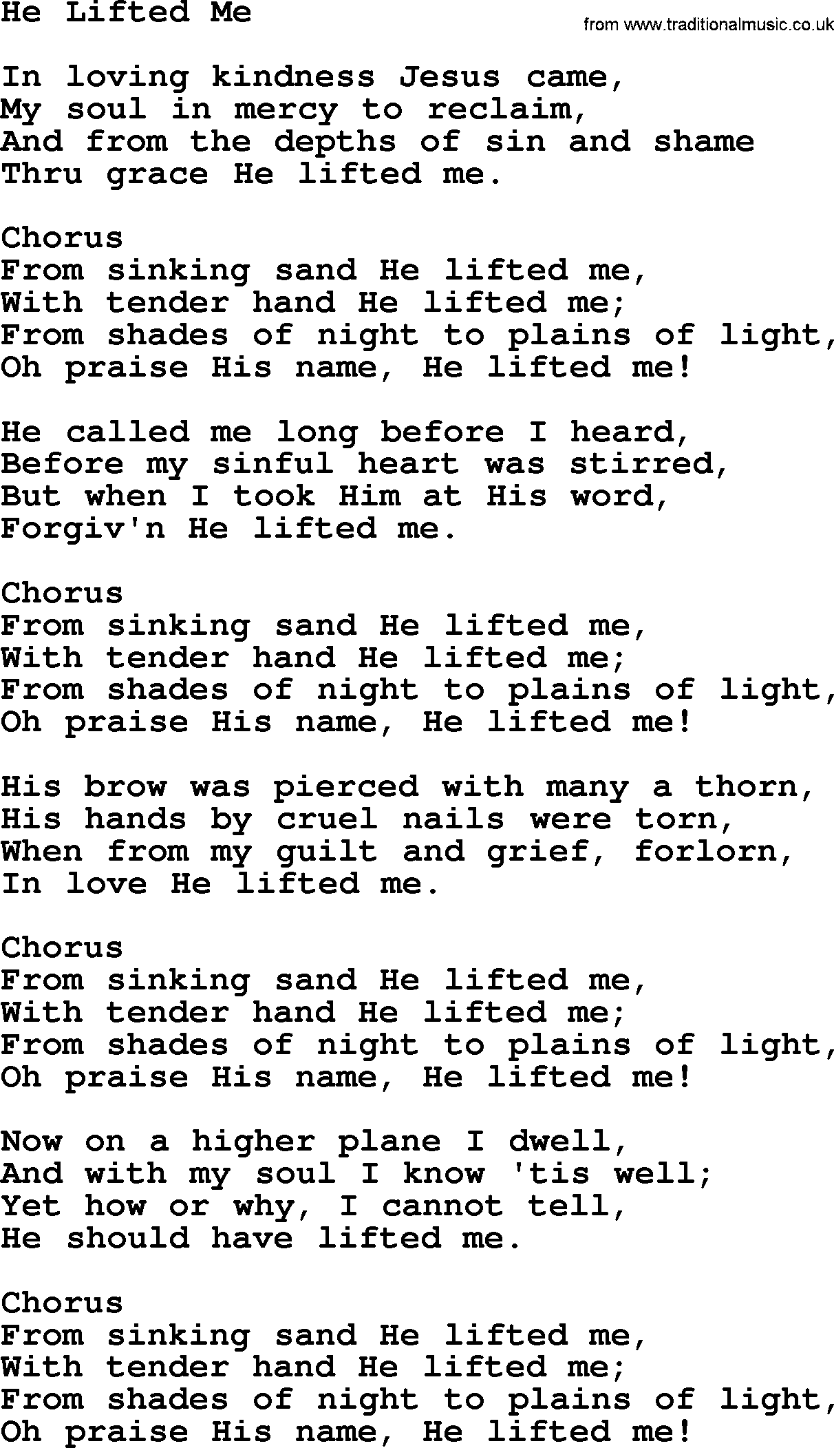 Baptist Hymnal Hymn: He Lifted Me, lyrics with pdf