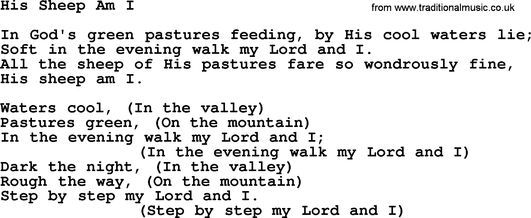 Baptist Hymnal Hymn: His Sheep Am I, lyrics with pdf