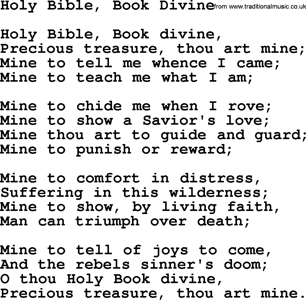 Baptist Hymnal Hymn: Holy Bible, Book Divine, lyrics with pdf