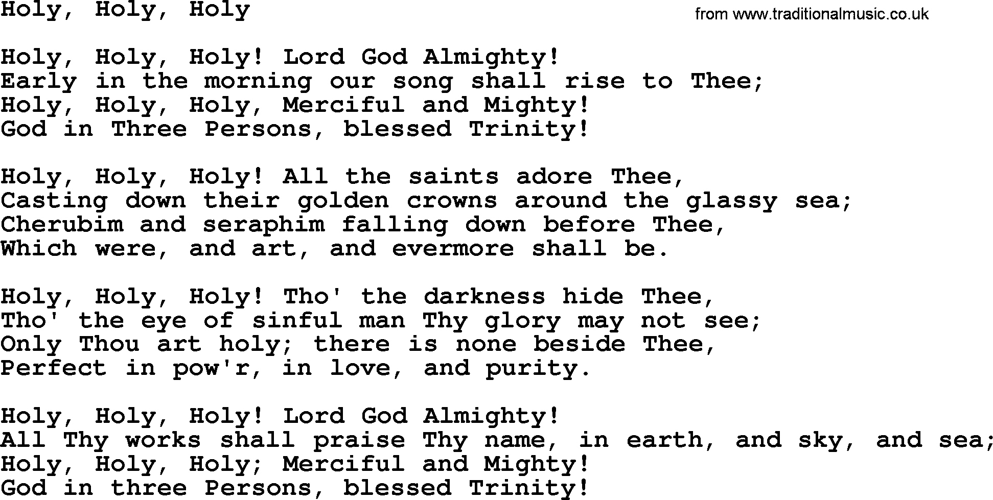Baptist Hymnal Hymn: Holy, Holy, Holy, lyrics with pdf