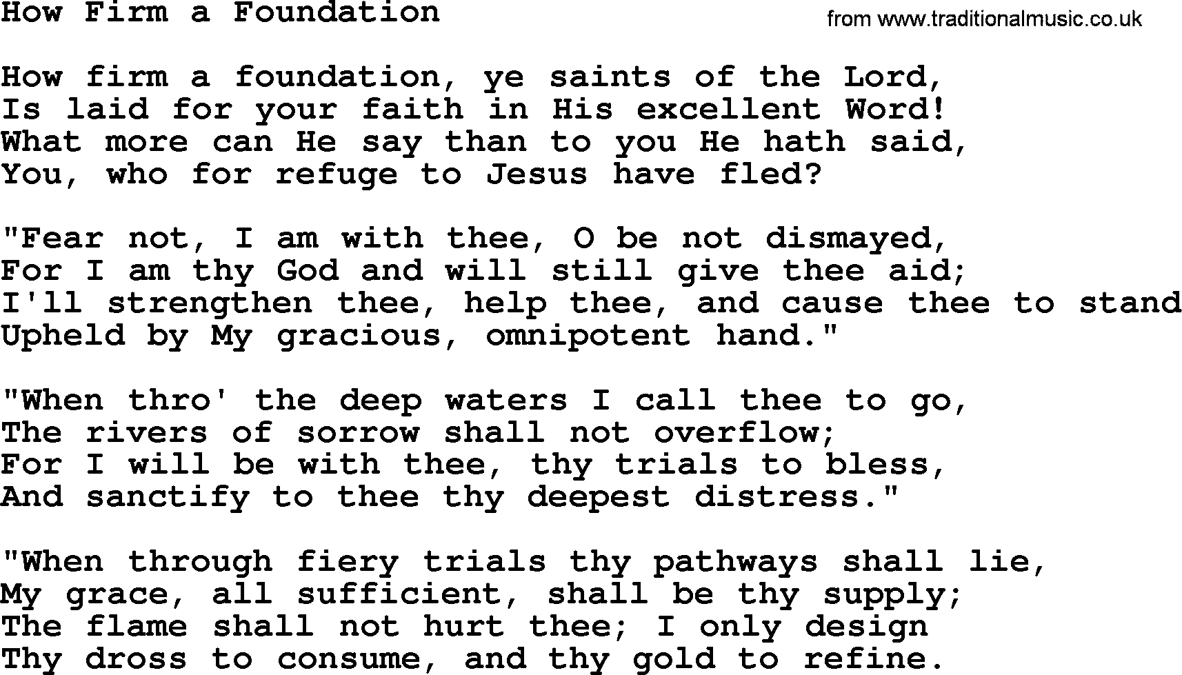 Baptist Hymnal Hymn: How Firm A Foundation, lyrics with pdf