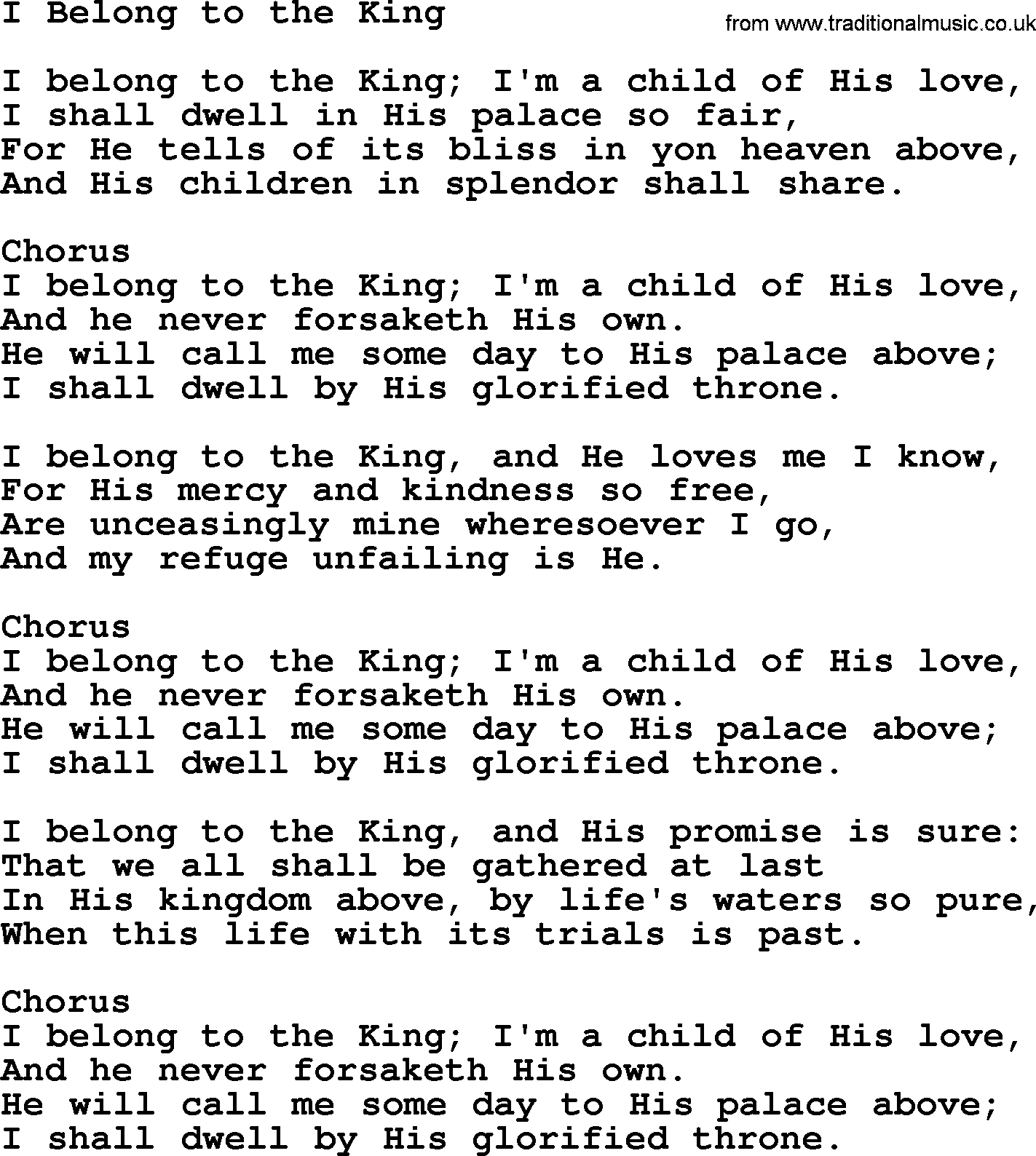 Baptist Hymnal Hymn: I Belong To The King, lyrics with pdf