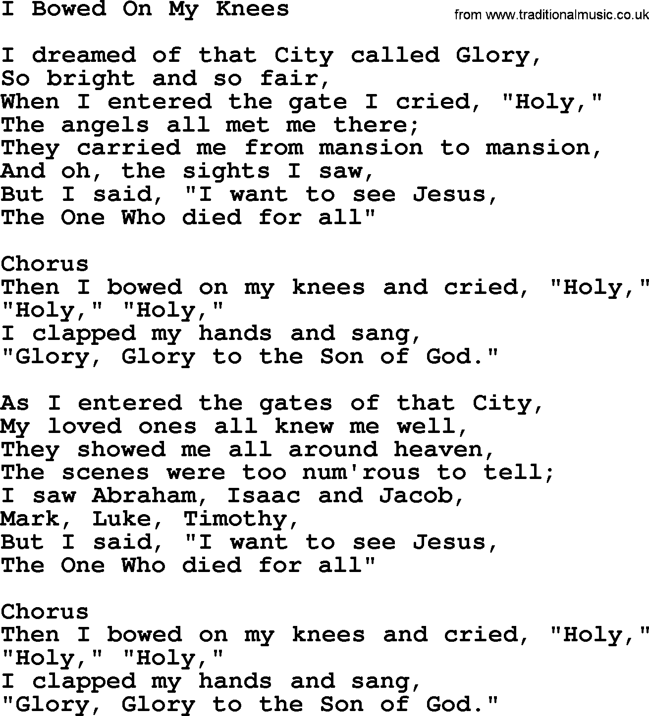 Baptist Hymnal Hymn: I Bowed On My Knees, lyrics with pdf