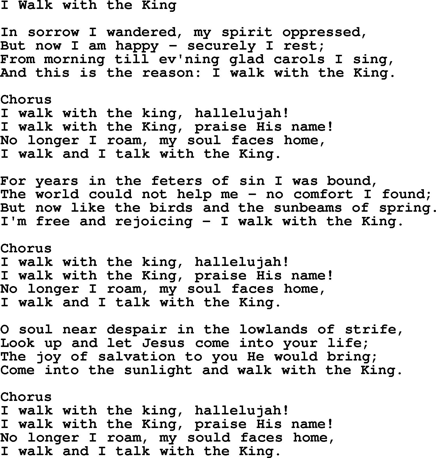 Baptist Hymnal Hymn: I Walk With The King, lyrics with pdf