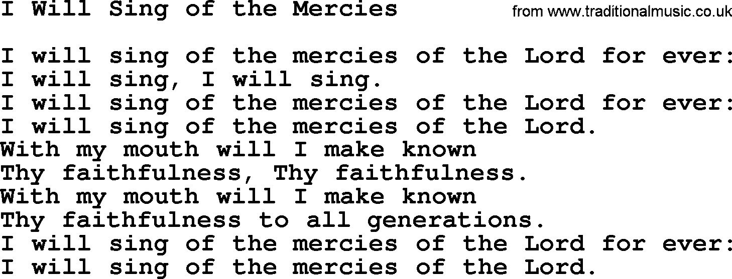 Baptist Hymnal Hymn: I Will Sing Of The Mercies, lyrics with pdf