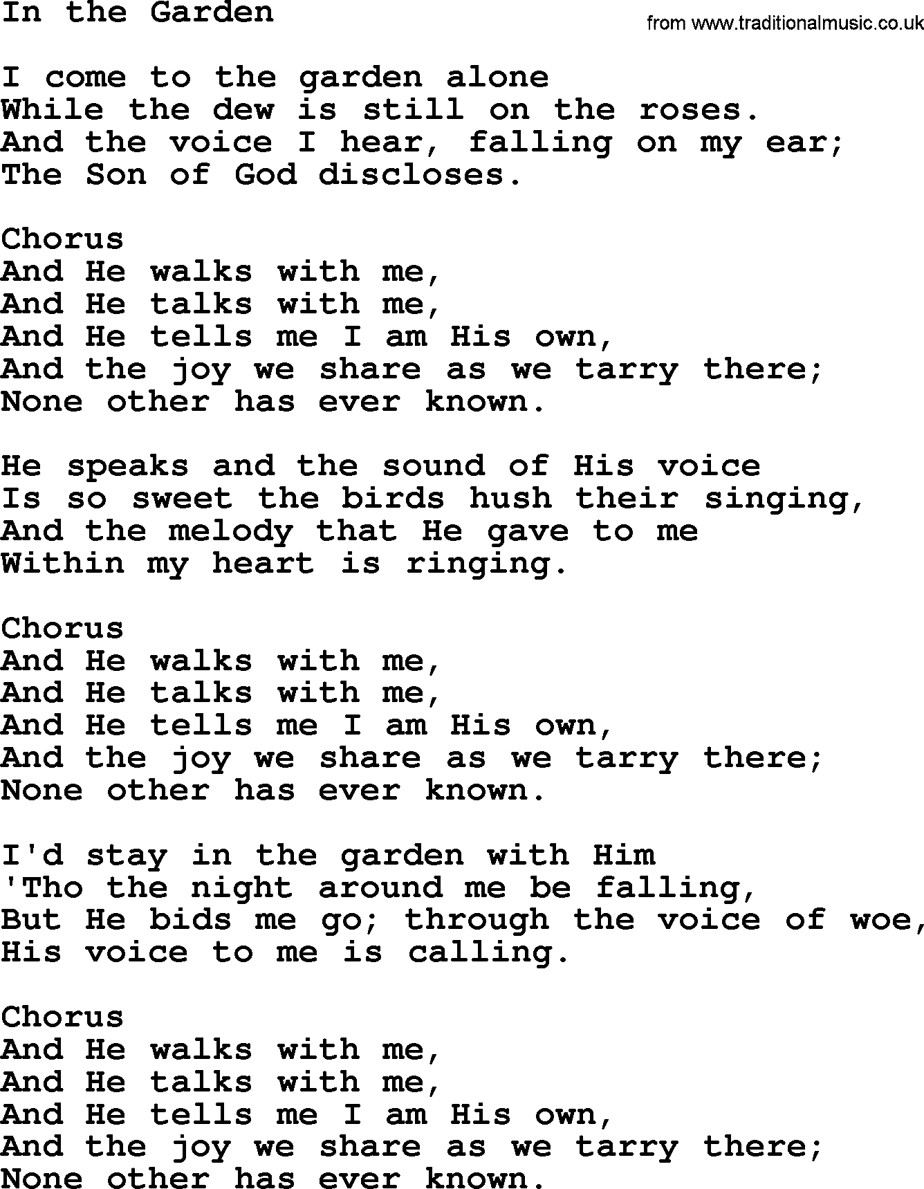 Baptist Hymnal Hymn: In The Garden, lyrics with pdf