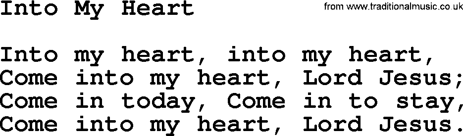 Baptist Hymnal Hymn: Into My Heart, lyrics with pdf