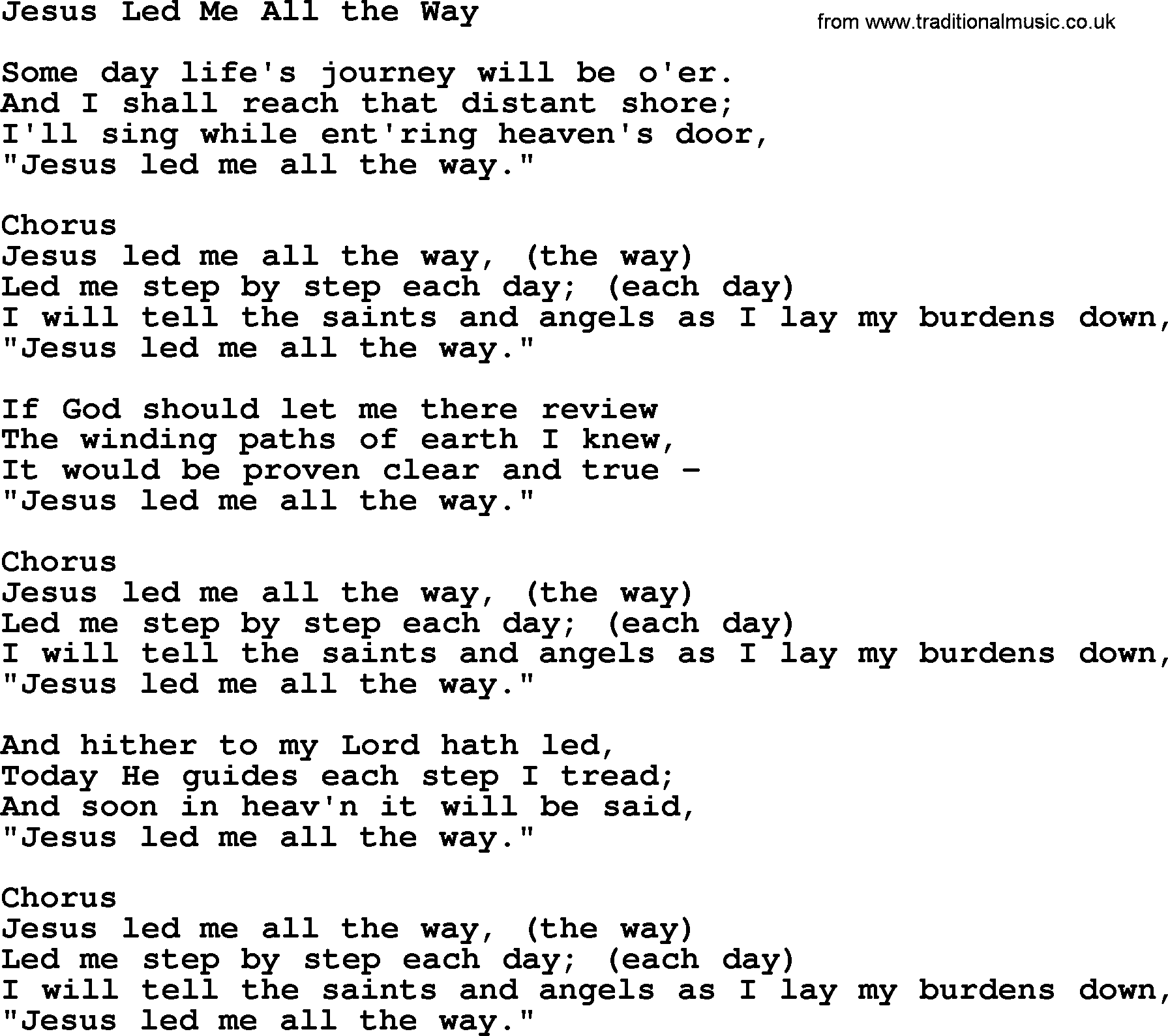Baptist Hymnal Hymn: Jesus Led Me All The Way, lyrics with pdf