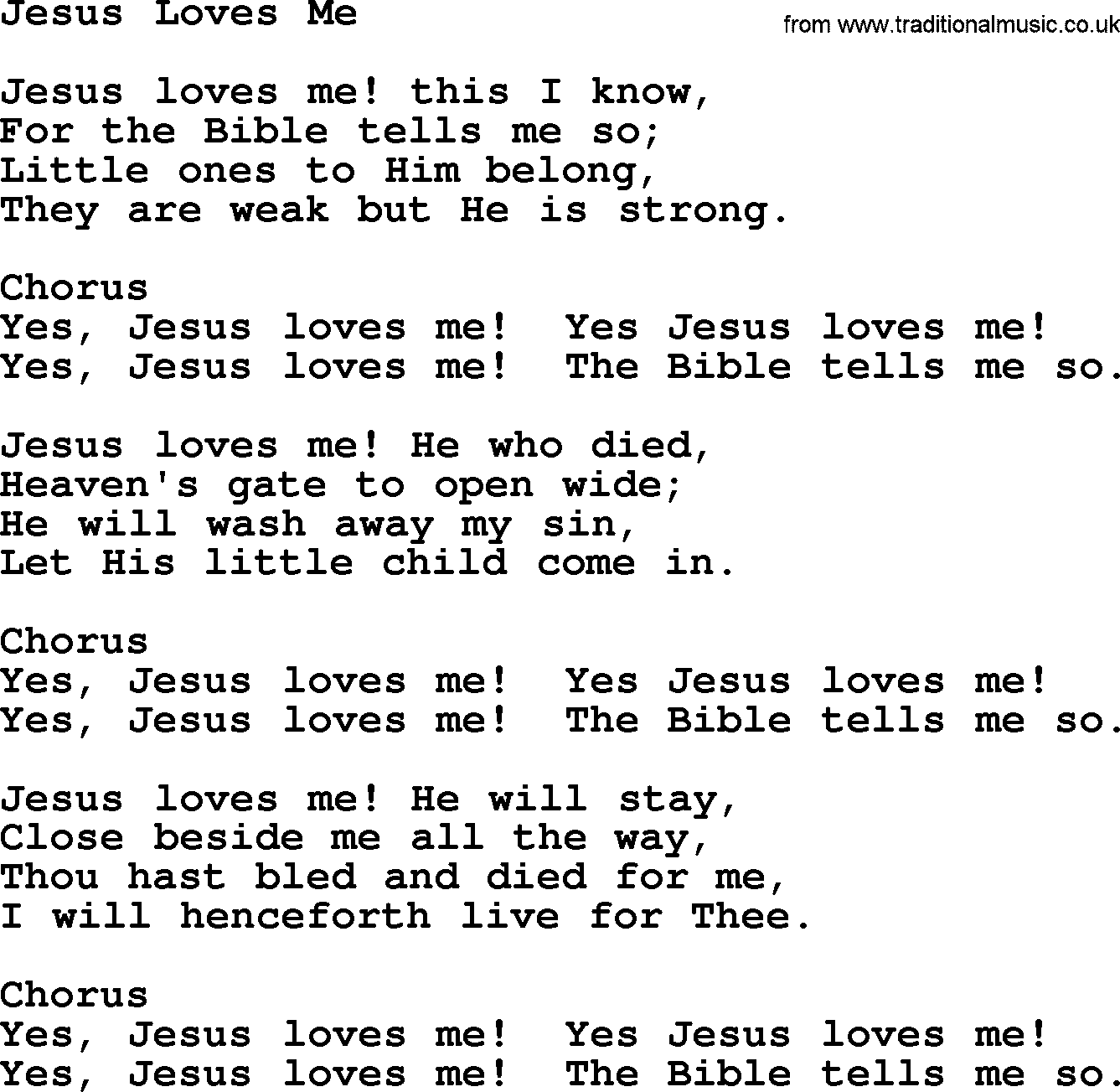 Baptist Hymnal Hymn: Jesus Loves Me, lyrics with pdf