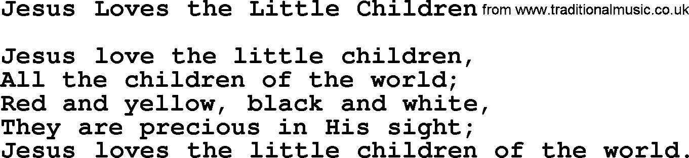 Baptist Hymnal Hymn: Jesus Loves The Little Children, lyrics with pdf