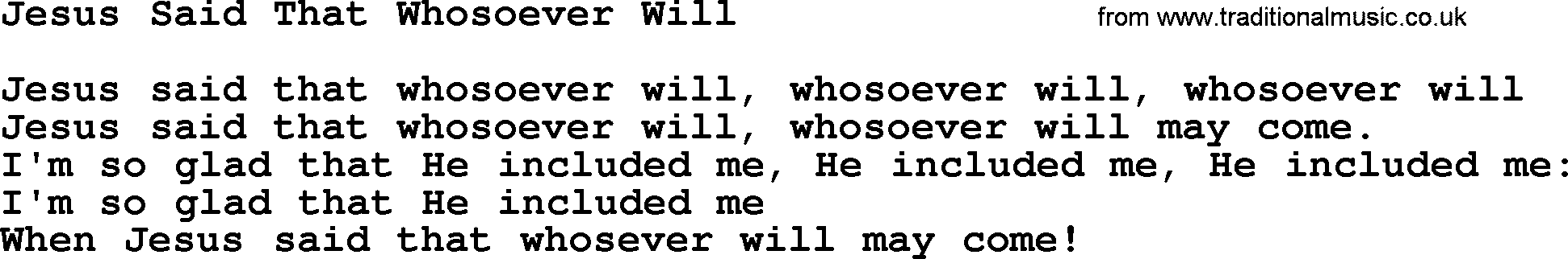 Baptist Hymnal Hymn: Jesus Said That Whosoever Will, lyrics with pdf